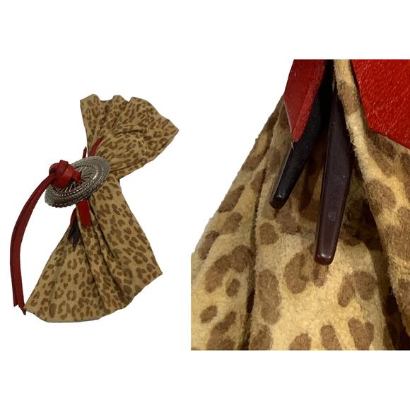 80s Leopard Kid Suede & Red Leather French Barrette Bow with Silver Concho main image 6
